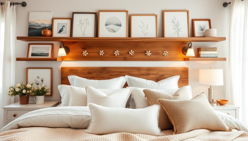 DIY Pottery Barn decor showing custom headboards and wall art