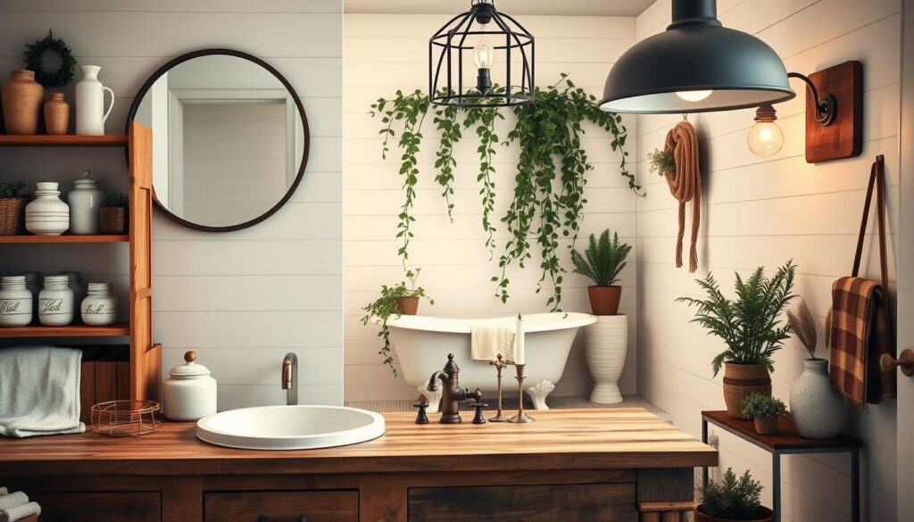 farmhouse bathroom accessories and styling