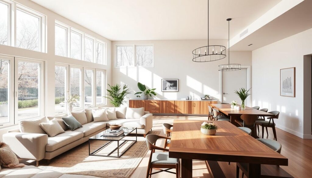 open concept living room dining room